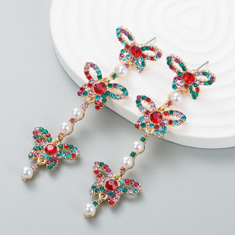 Women Long Drop Earrings Titanium Steel Alloy Pendant Earrings Acrylic Colorful Crystal Pearl Butterfly Geometric Ear Ornaments