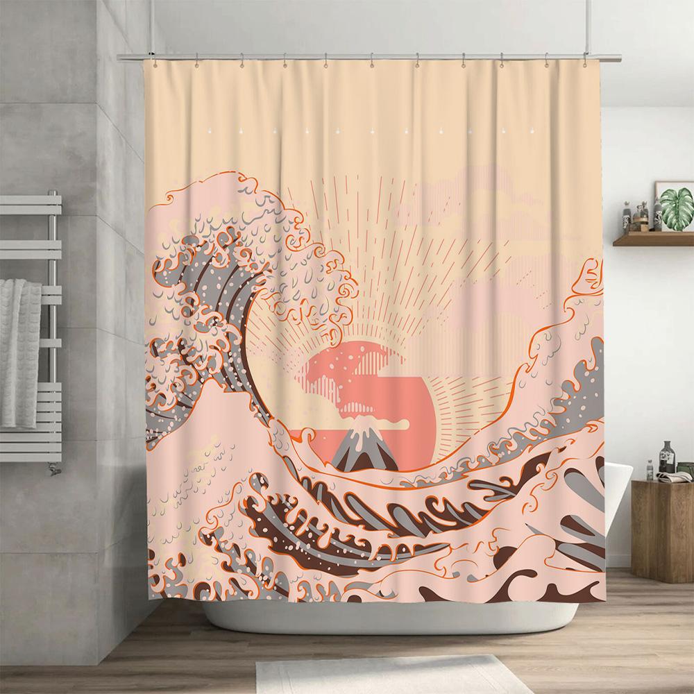 Colorful Ocean Wave Shower Curtain Perfect for Bathroom Decor with 3D Printed Design Water-Resistant Fabric (Size: 69x70in)