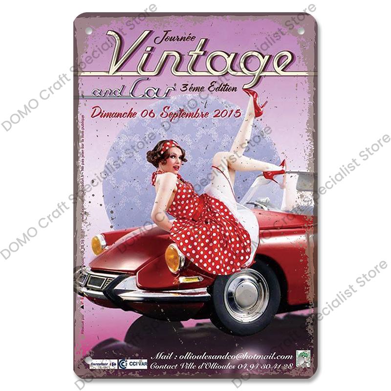 Poster Auto d'Epoca Lattine Metalliche Ragazze Sexy Auto d'Epoca Targhe Metalliche Retrò Decorazione Murale Garage Club Pub Man Cave