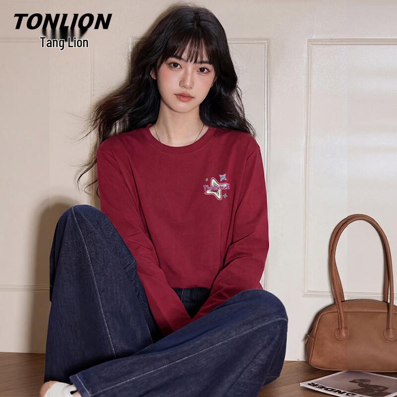 TonLion Women's Pure Cotton Loose Fit Long Sleeve T-Shirt