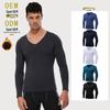 Men's Winter V-Neck Fleece-Lined Long-Sleeve Quick-Dry Fitness Top for Running and Basketball