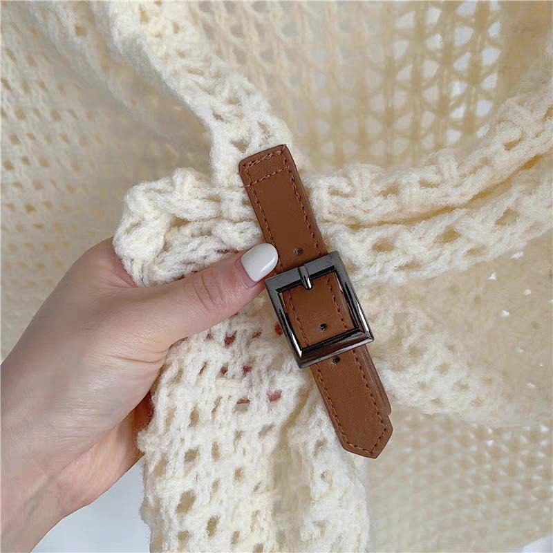 Korean Style Hollow Out Buckle Large Triangle Warm Decorative Scarf For Women