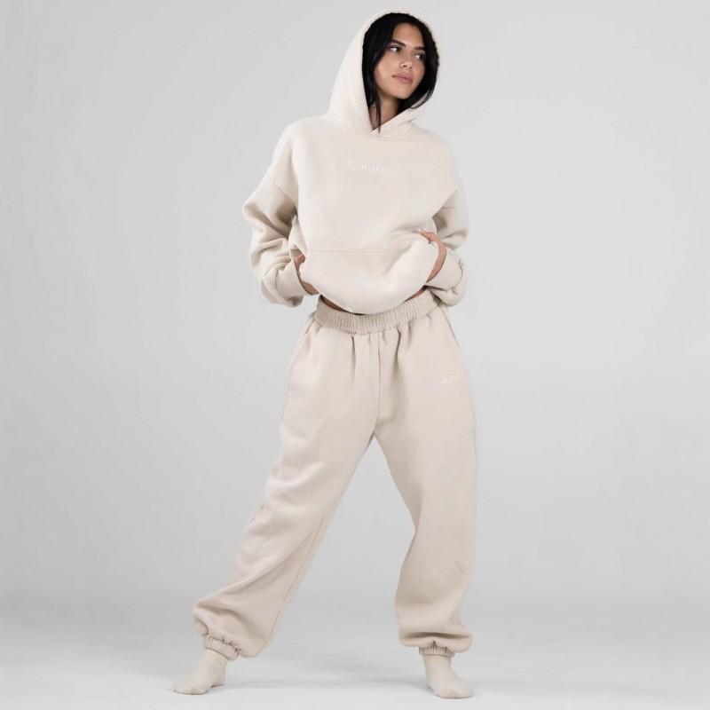 Oversized Embroidered Fleece Hoodie Loose Jogger Set Women Comfort Casual Streetwear