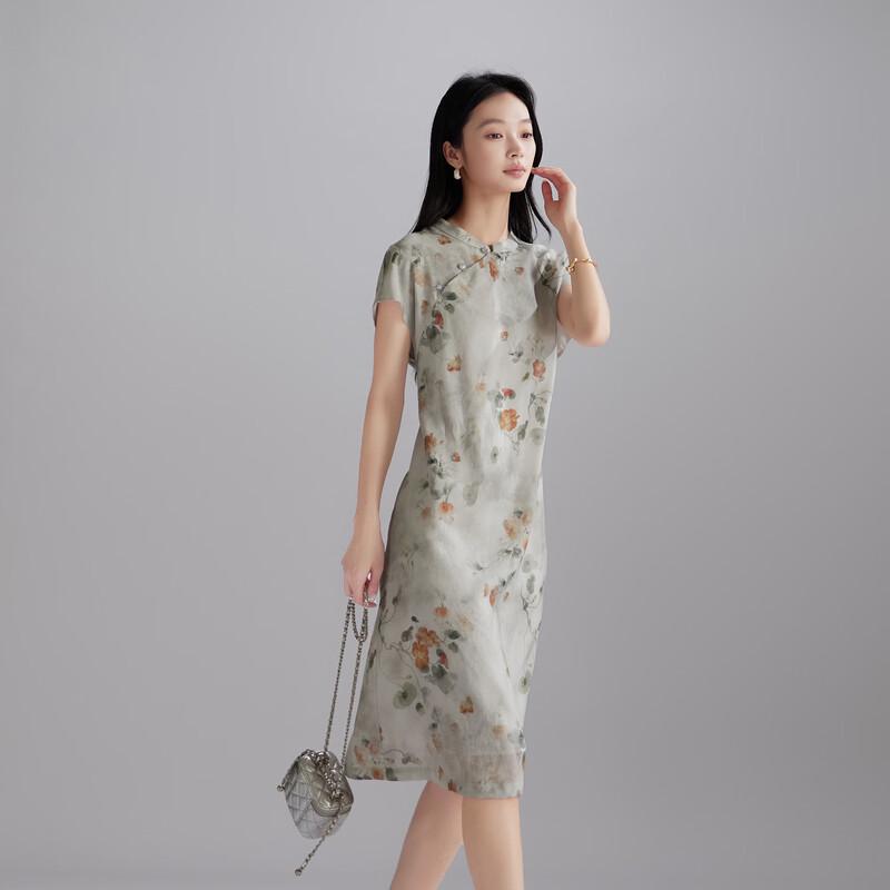 SOFSIL New Chinese Style Floral Print Midi Dress XL