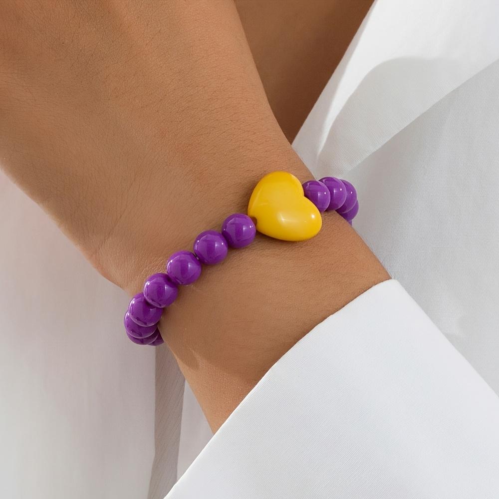 1pc Fashionable European American Style Colorful Bead Bracelet with Heart Charm, Simple and Gentle Daily Wear, Ideal for Shopping