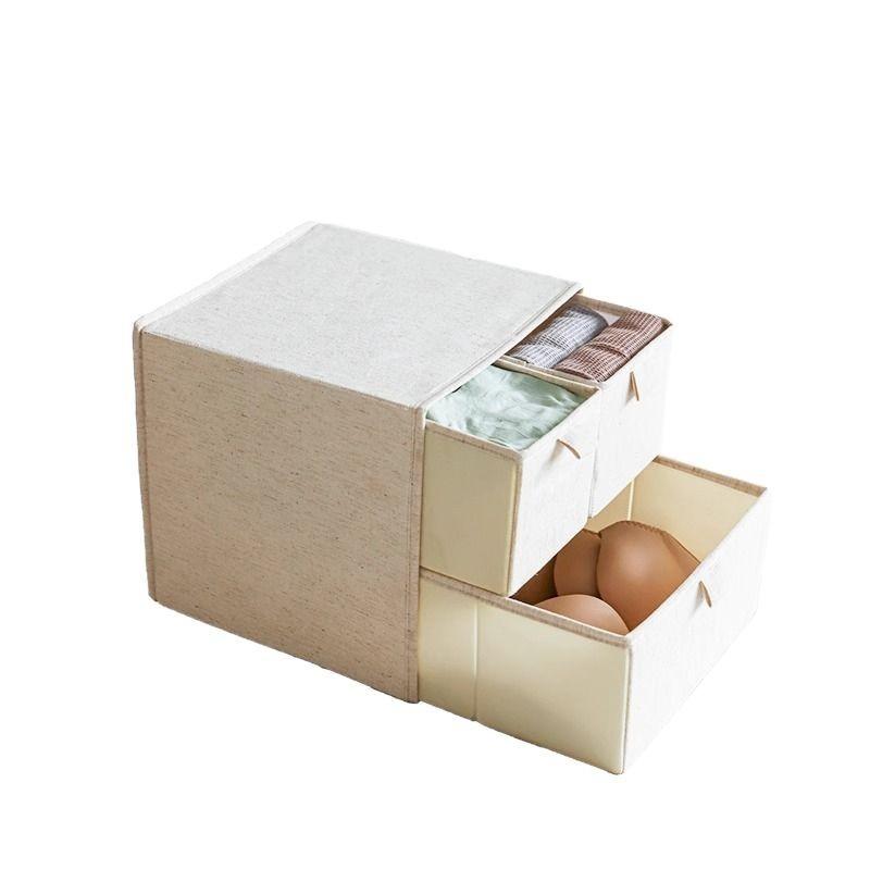 Drawer Cotton Linen Storage Box Thickened Transparent Wardrobe Organizer Washable Odorless Fabric Bin Layered MultiPurposeBasket
