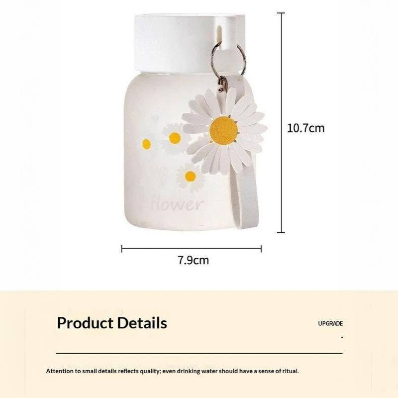 Frosted Glass Water Bottle Adorable Cute Print Lightweight Portable Carry Strap 500ml for Girls School Outdoor Use