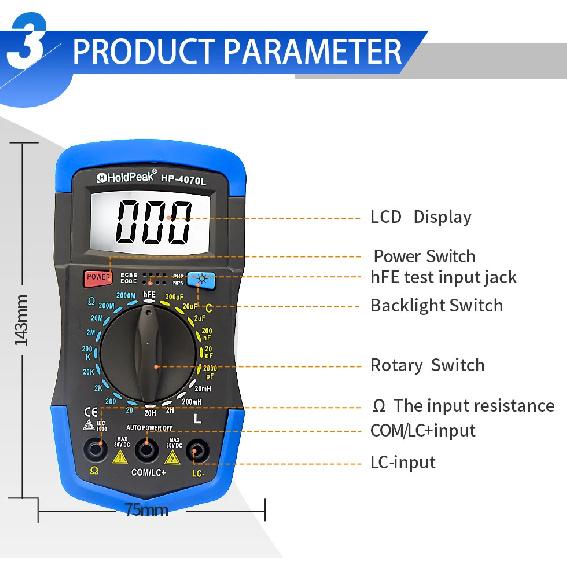 HoldPeak HP-4070L Capacitance Multimeter Digital  Inductance LCD Meter hFE Test With Backlight Inductance LCR Meter Repair Tool