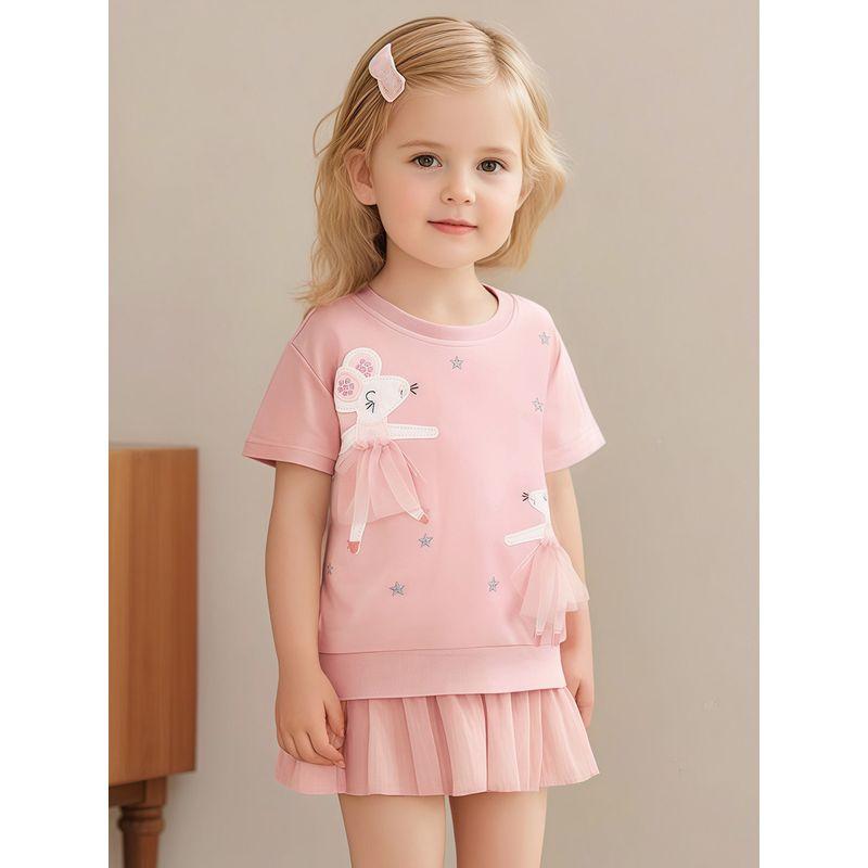 Foreign Trade Girls' Pink Cartoon Mouse Mid-Length Short-Sleeved T-Shirt Summer Mesh Pure Cotton Top Baby Half-Sleeve Trendy 8