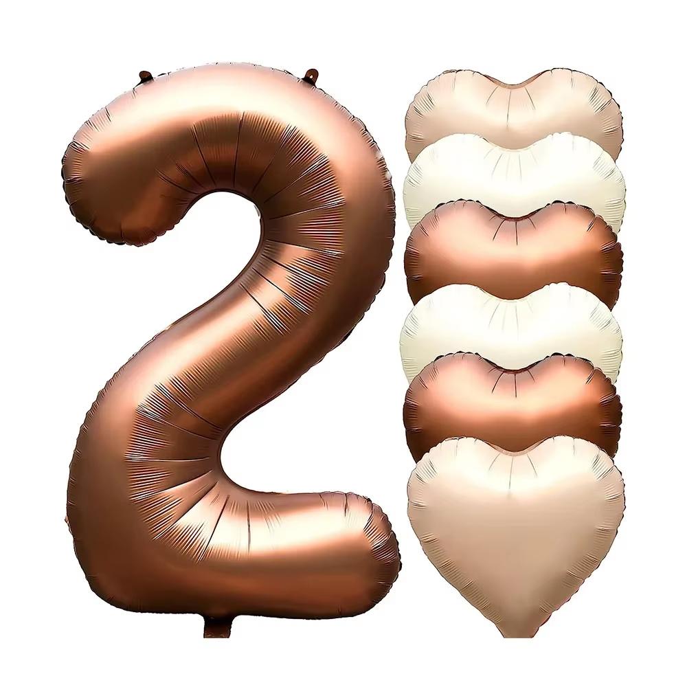 7pcs 32inch Number Balloons Set Helium Balloon with Big Heart Balloons for Girl and Boy 9th Year Old Birthday Party Decorations