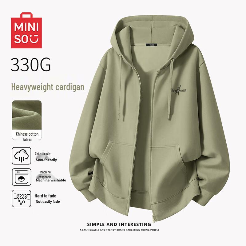 

MINISO Men s American Style Heavyweight Loose Fit Zip-Up Hoodie