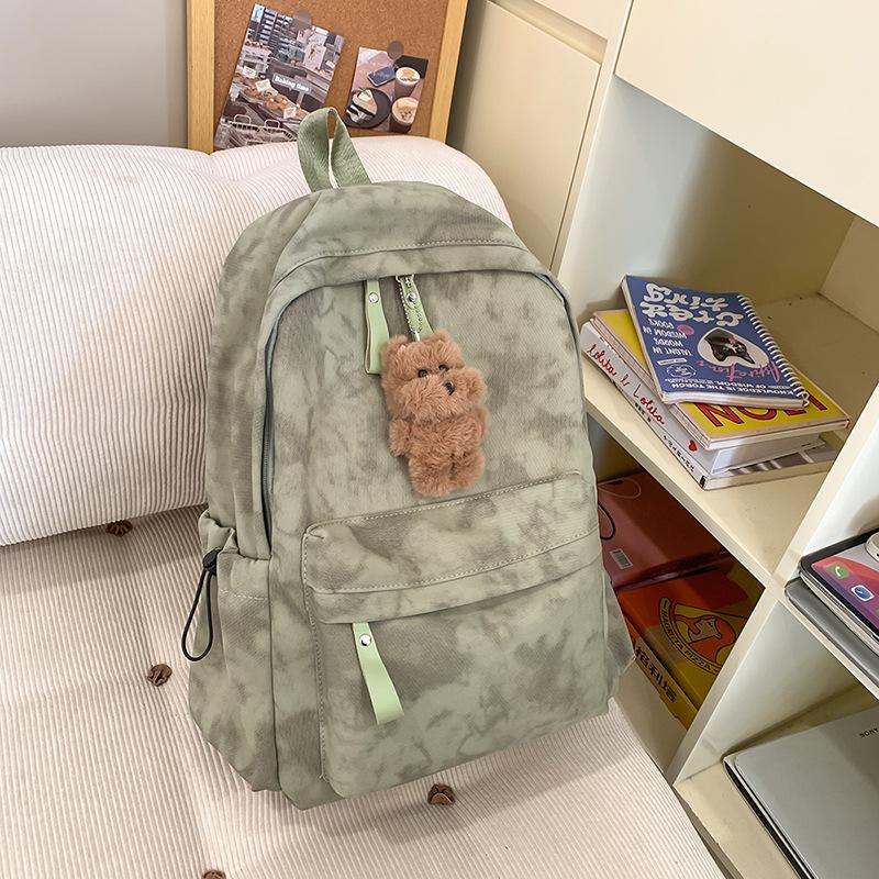 

Japanese niche schoolbag female college student fashion tie-dye large capacity ins simple backpack versatile lightweight backpack single bag зелений