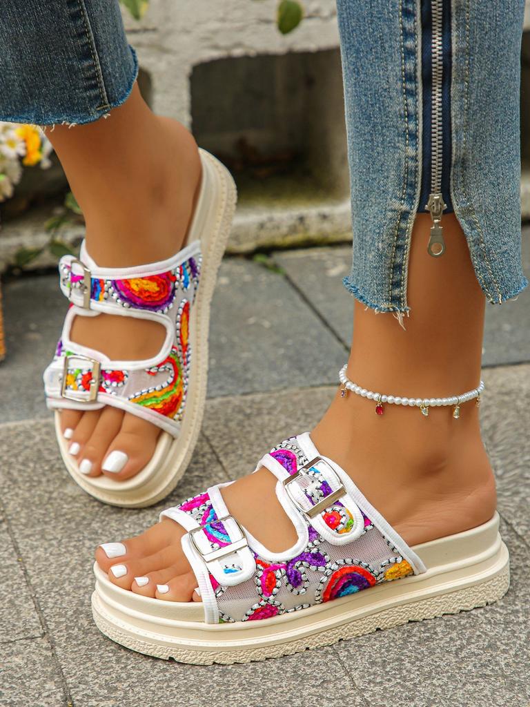 Slippers new large size slippers thick bottom one-word buckle casual retro cool slippers