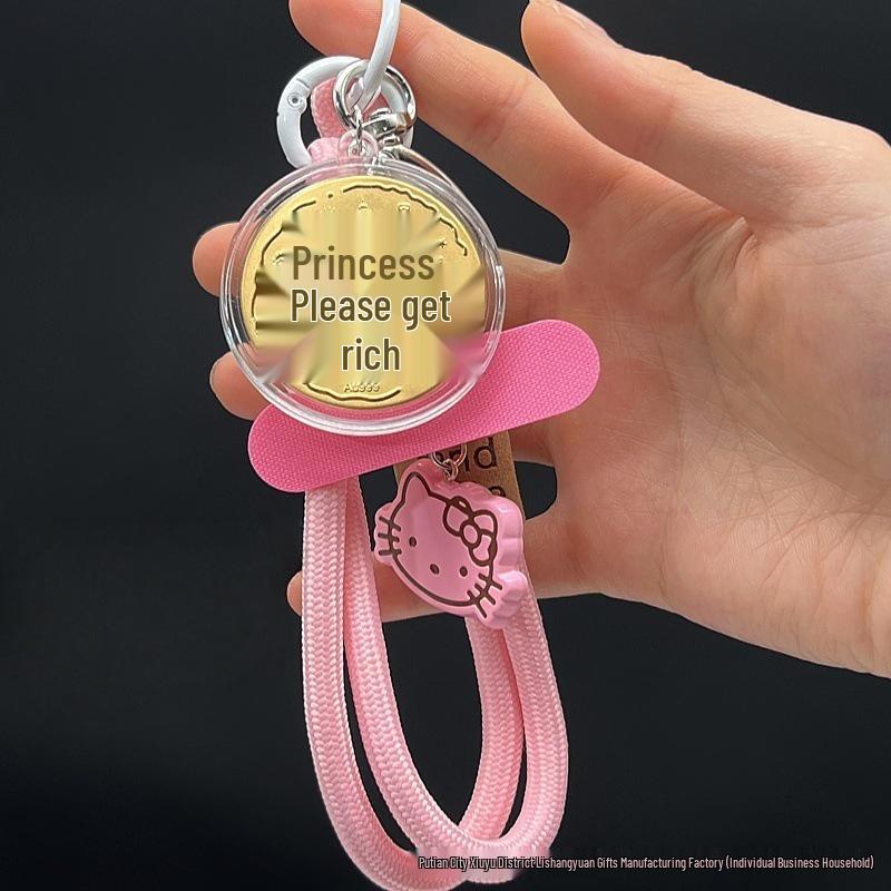 Gold Coin Princess Pendant: Cute 3D Cartoon Lanyard & Keychain Decoration