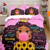 American Black Girl Duvet Cover Set,Black Girl Magic Bedding Set Full Size,Cute Little Afro Black Princess Comforter Cover Sets