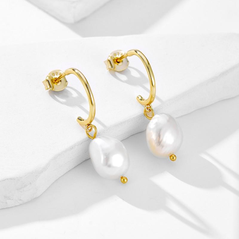 Irregular Freshwater Baroque Pearl Earrings Women Sterling Geometric Drop Studs Fashion Jewelry 925 Sterling Silver