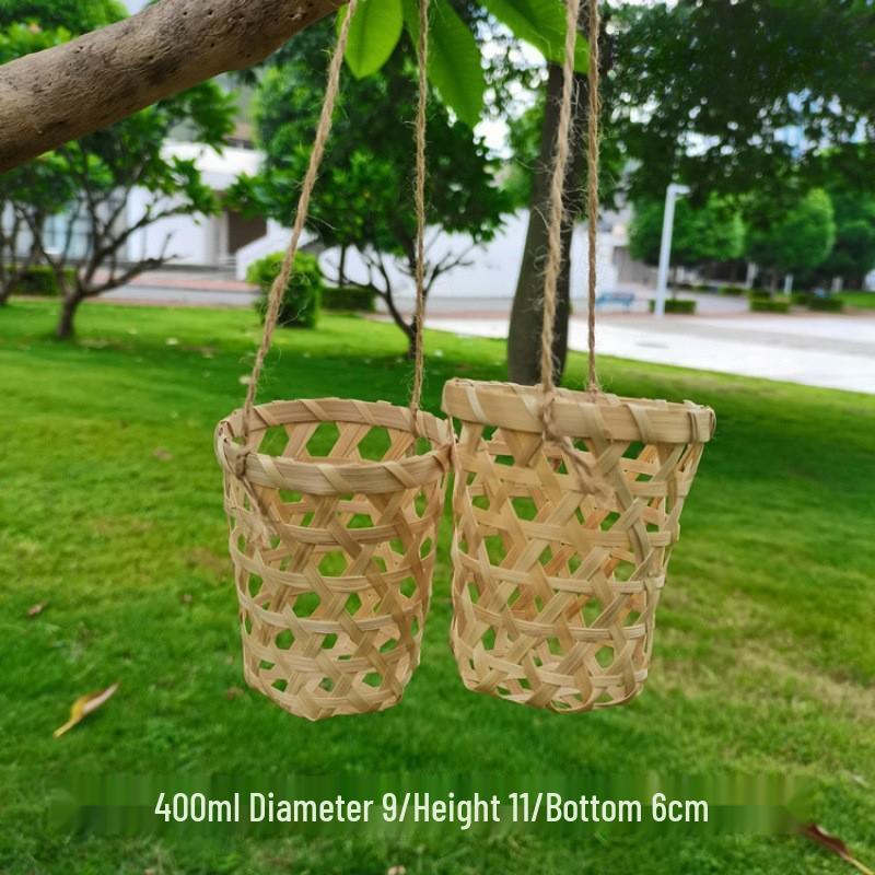 Bamboo Woven Drink Set: Milk Tea Cups, Ice Cream Cups & Basket