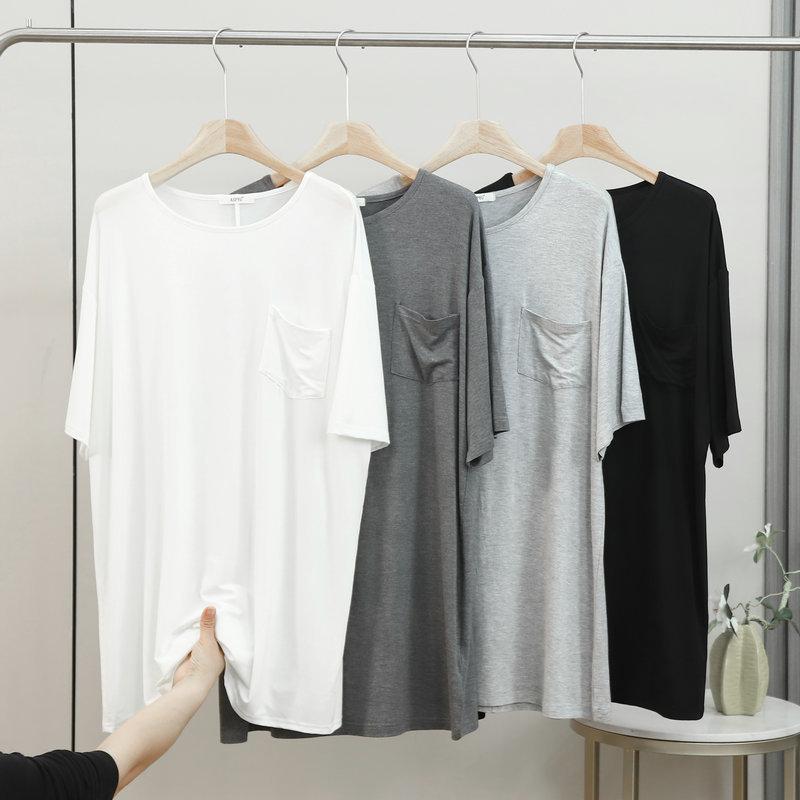 Women's Summer Modal T-Shirt Dress Half Sleeve Tee sleepdress With Pocket Loose Fit Plus Size Lightweight Loungewear Sleep Dress