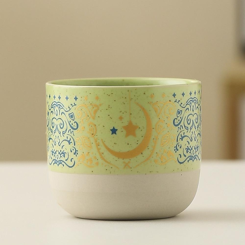 Retro Ceramic Coffee Cup Arabic Style Pottery Teacup Traditional Milk Cup Office Use зелёный