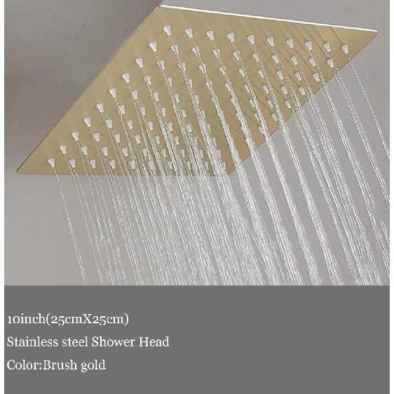 BAKALA 8/10/12 Inch Water Powered Rain Shower Head Bathroom Square Brush Gold Shower Head Stainless Steel Shower Head