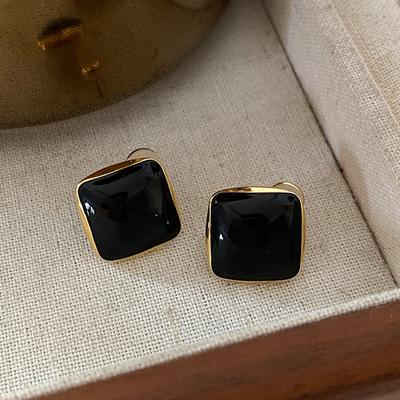 Square Stud Silver Needle High-End Sense Niche Enamel Atmosphere Light Luxury Minimalist Hong Kong Style Drop Glaze Women