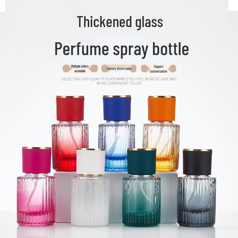 Vertical Gradient Stripe Glass Perfume Bottle - Aesthetic Spray Decanter for Essential Oils and Cosmetics