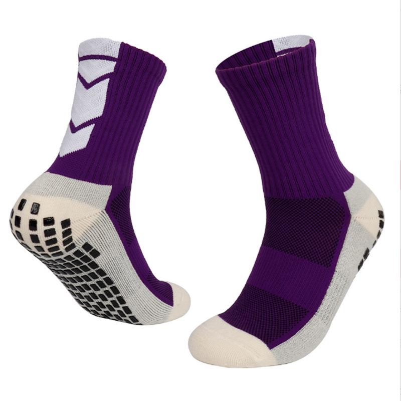 Men's Anti-Slip Mid-Calf Breathable Sports Socks with Towel Bottom for Football, Running, and Basketball.