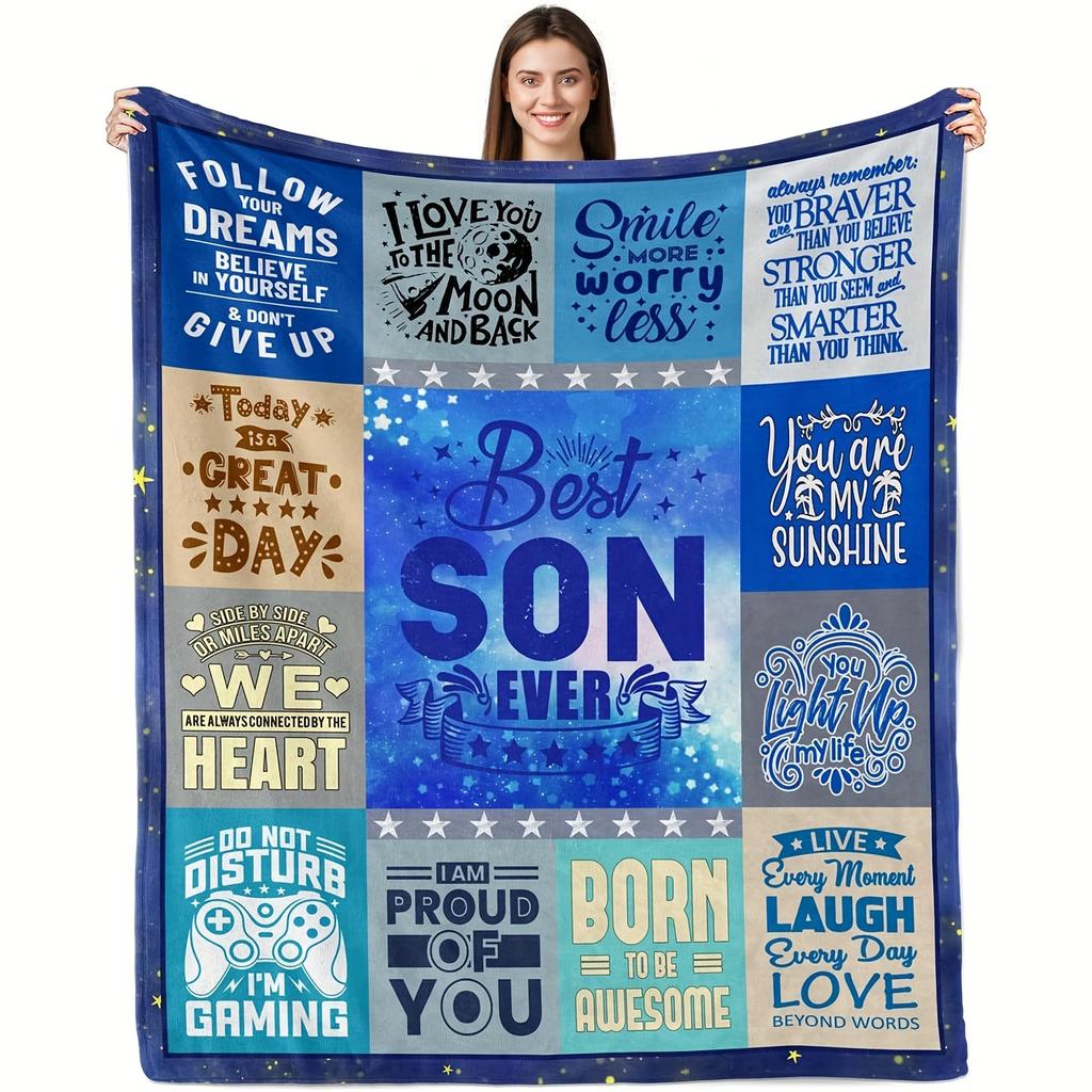 "Best Son Ever" Personalized Throw Blanket - Perfect Gift for Dad'S Birthday Or Any Special Occasion