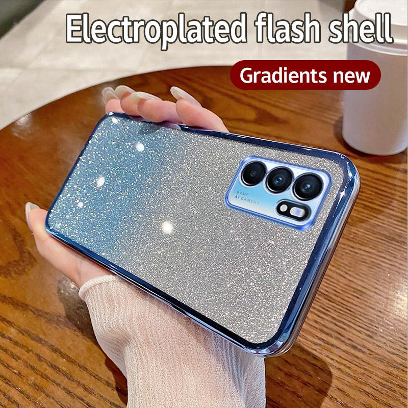 For OPPO Reno 6Z 5G Case OPPO RENO 5Z A94 5G F19 Pro Plus Phone Case Shiny Glitter Plating Silicone Camera Lens Soft Back Cover