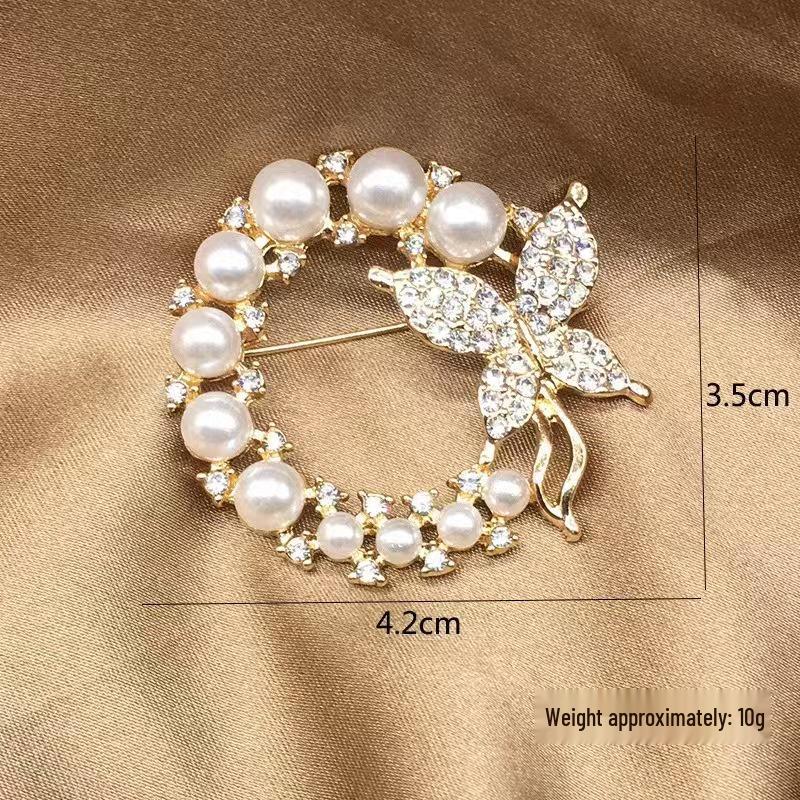 Artistic Korean Butterfly Brooch with Rhinestones & Pearls - Fashionable, Trendy Clothing Accessory