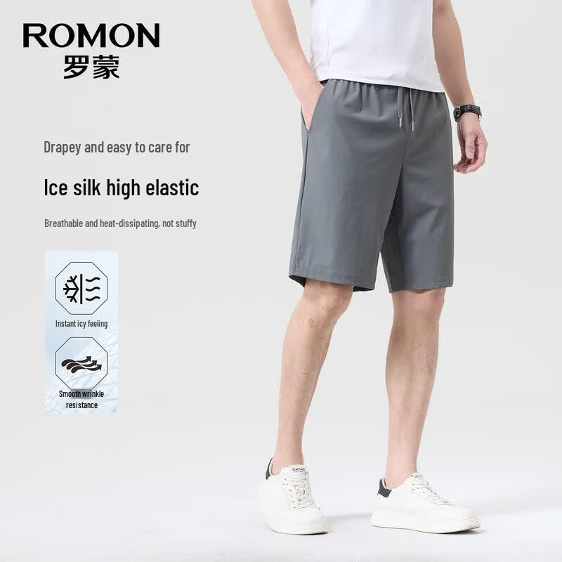 ROMON Men's Ice Silk High-Elastic Casual Bermuda Shorts