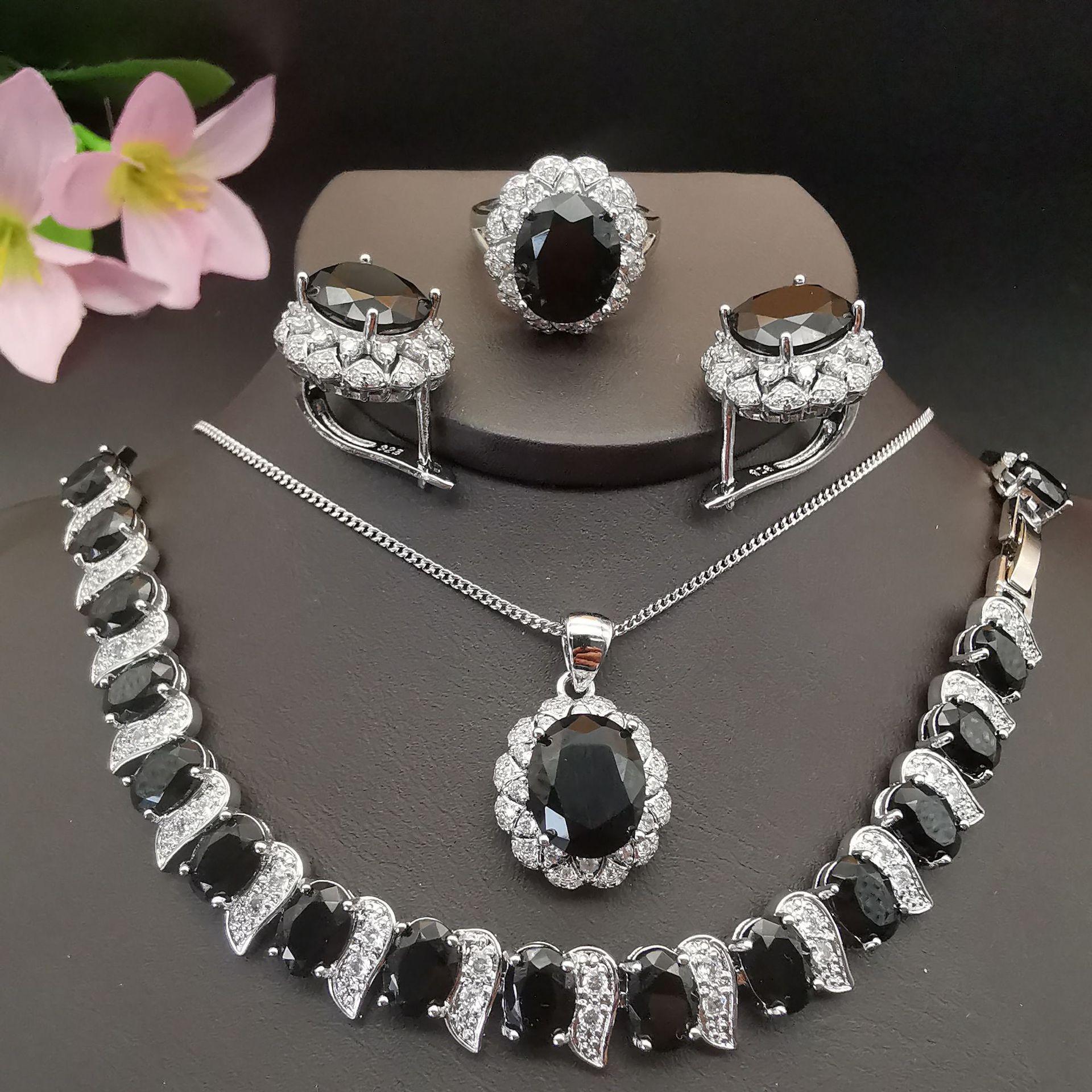 

Набір прикрас: Універсальне європейське та американське намисто, сережки, каблучки, браслети, ювелірні вироби з кришталю циркону 10