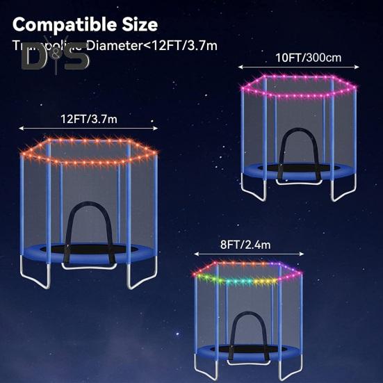 Wodoodporne paski świetlne LED do trampolin z pilotem zdalnego sterowania, 16 kolorów, zewnętrzne światła do zabawy w nocy, do trampolin o długości 8/10/12 stóp