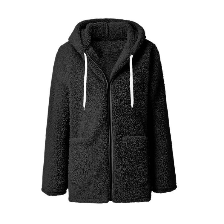 Fall Casual Oversized Fleece Hoodie Women Long Sleeve Zip Up Pullover Hooded Sweatshirt Jacket