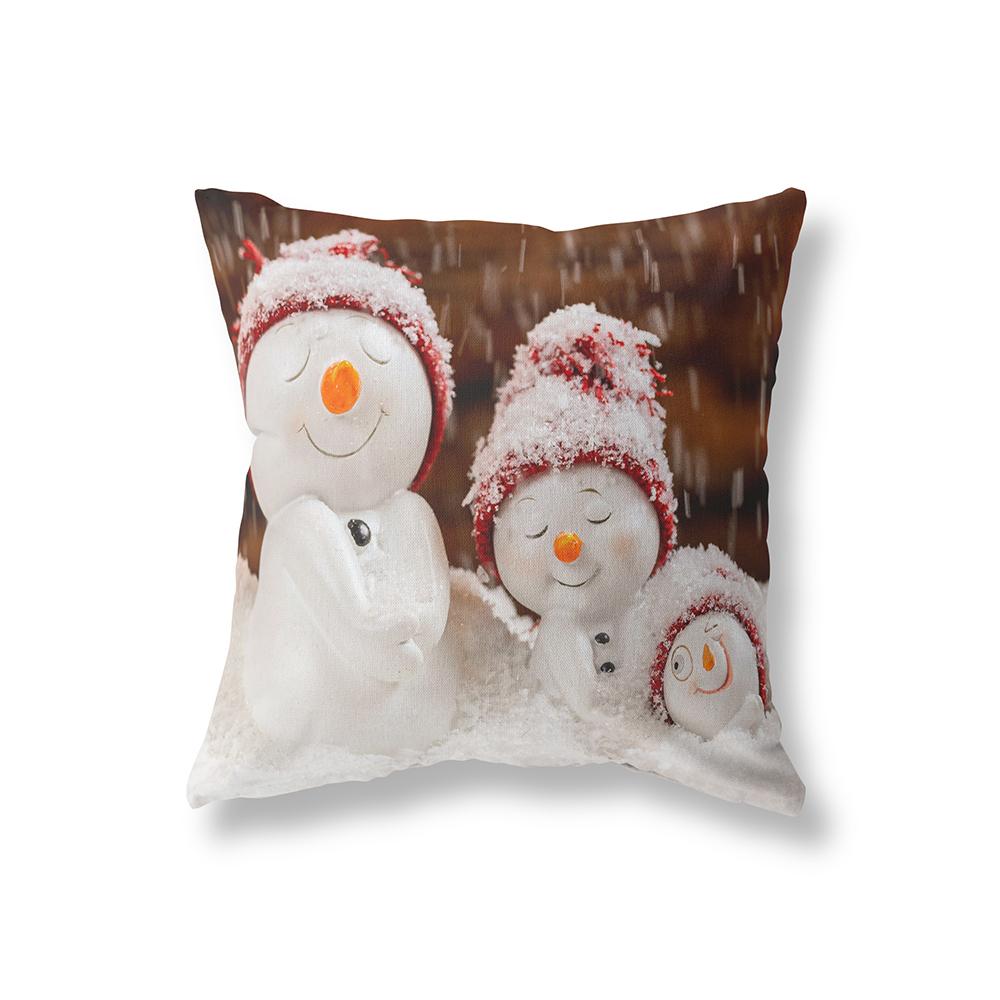 Cute Snowman Christmas Theme Printing Pattern Polyester Cushion Cover Home Living Room Sofa Decorative Pillow Pillow Cover