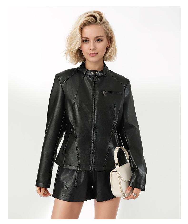

2025 Autumn Women s Fashion Versatile Washed Leather Slim Fit European Style PU Jacket M (European size suitable for weight 115-130 lbs)