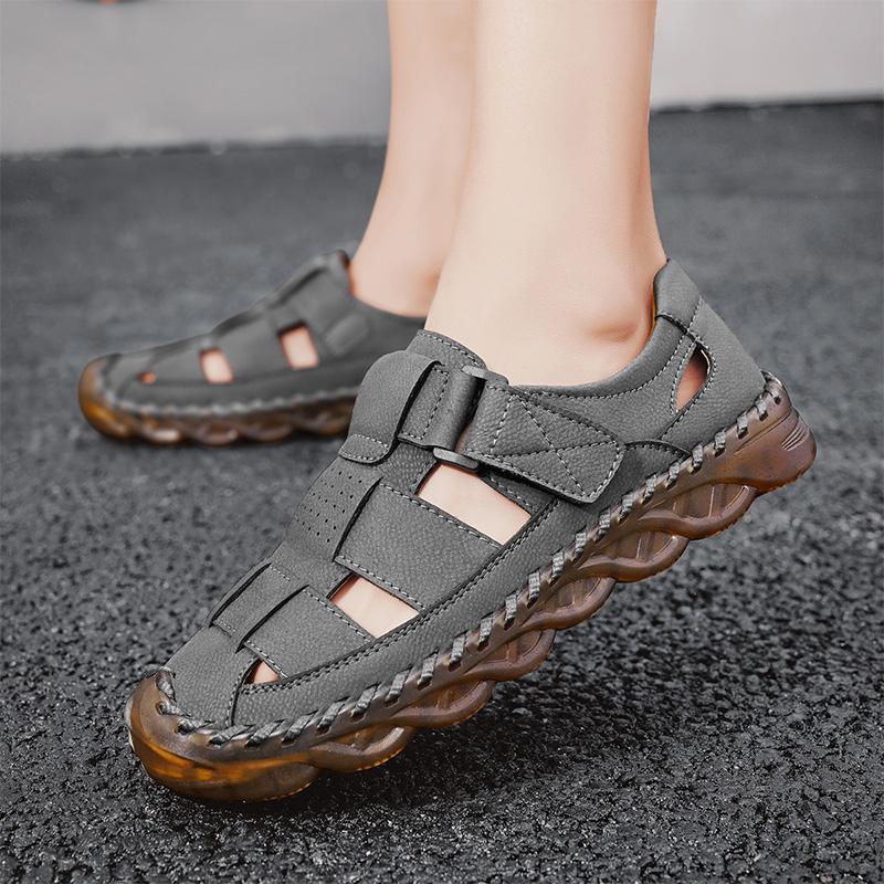 Fashion 2025Summer Design Hand Sewn Fashionable Casual Shoes Outdoor Hollow Out Breathable Non Slip Men's Soled Casual Largesize Sandals