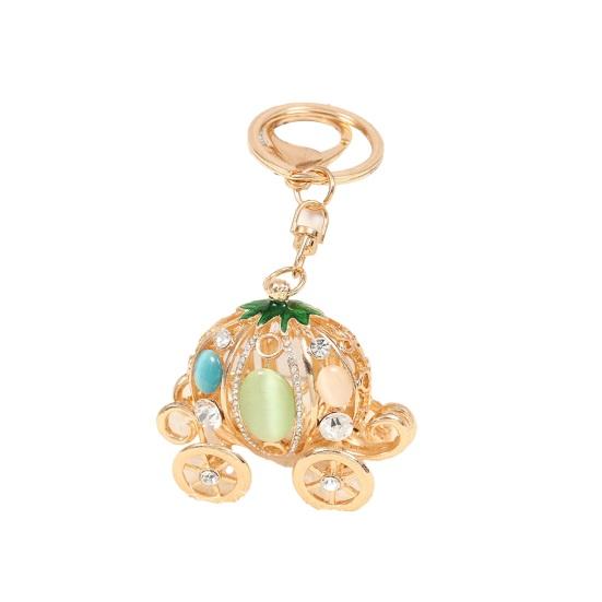 Pumpkin Carriage Keychain Fairy Tale Pumpkin Coaches Key Ring with Rhinestones Enamel светло-зеленый