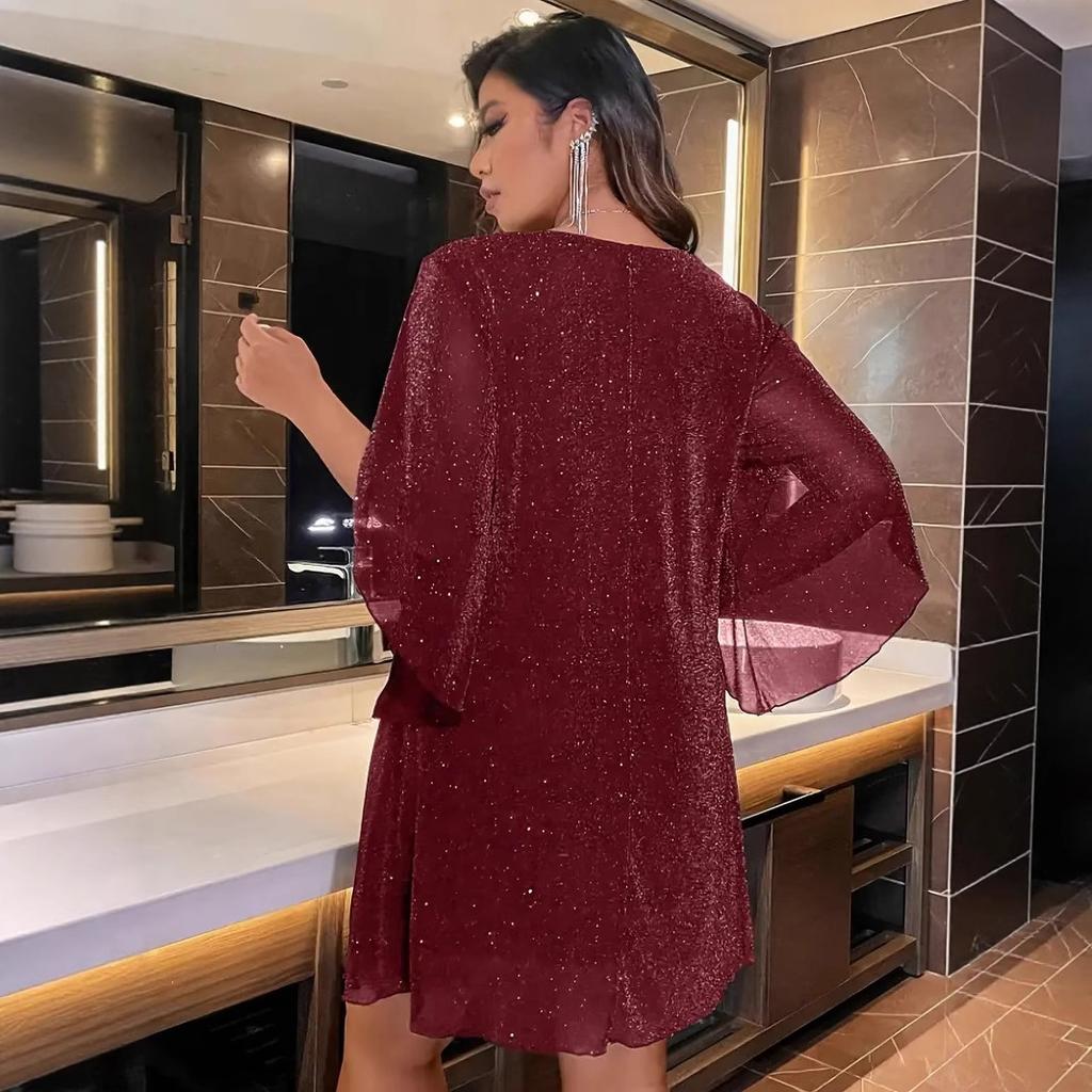 JKASHDK Damenmode Sommer Frühling Einfarbig Druck Kurzarm V-Ausschnitt Lose Taille Freizeitkleider