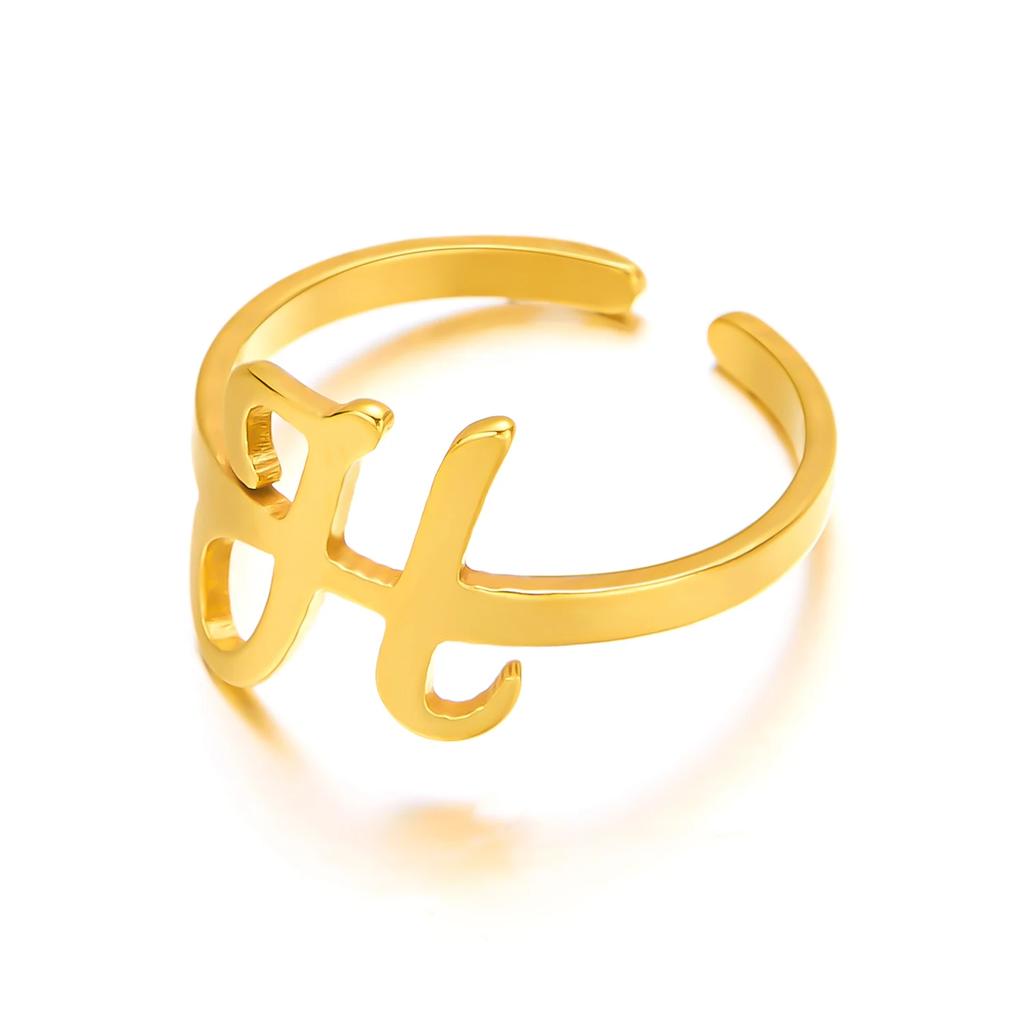 Initial Letter Rings for Women Gold Color Stainless Steel A-Z Letter Adjustable Ring Aesthetic Wedding Christmas Jewelry Gift