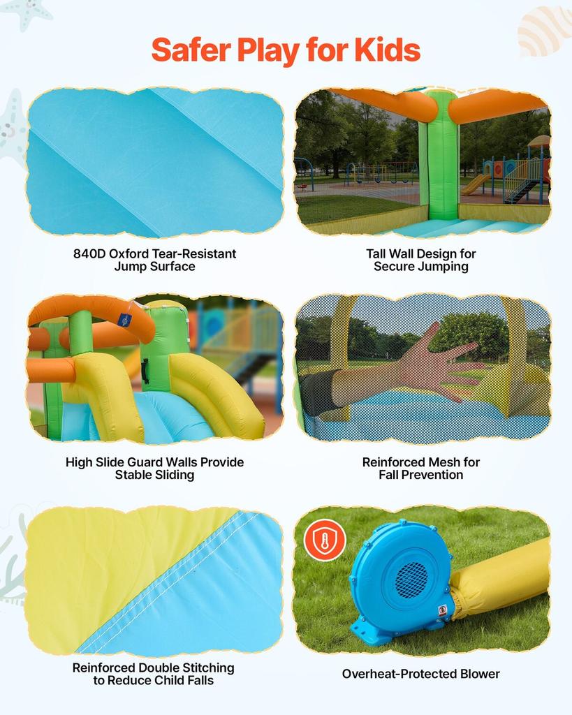 Inflatable Bounce House, 12.5 X 13.1 X 6.5 Ft Inflatable Bounce House Water Slide, Bouncer Castle with Castle Bounces, Basketball Hoop, Splash Pool &