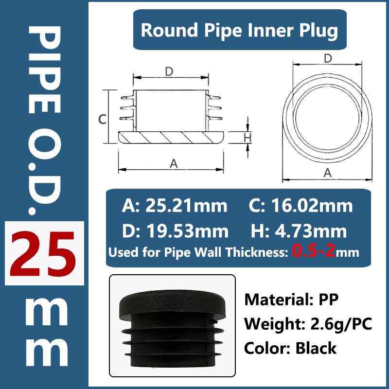 Round Plastic Inner Plug Steel Pipe End Cap Blanking Cover Anti Slip Furniture Chair Ladder Leg Protector Pad