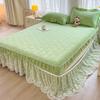 Warm Peach Velvet Clip Skirt Three-Piece Princess Style Lace Bedspread Thickened Short Plush Anti-Slip Mattress Protector Dream Bedding Set