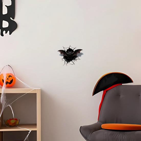 Yousheng Halloween Bat Wall Stickers, 3D Wall Crack Decals, No Residue Easy Removal Wall Art for Indoor Outdoor Halloween