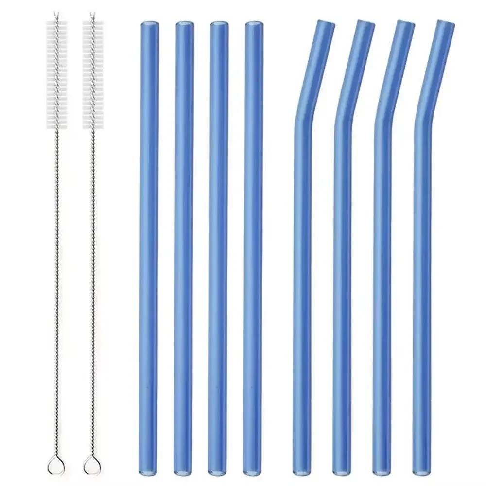200*8mm Reusable Glass Straw Set High Borosilicate Smoothie Cocktails Straw Healthy Eco Friendly Drinking Straw with Clear Brush