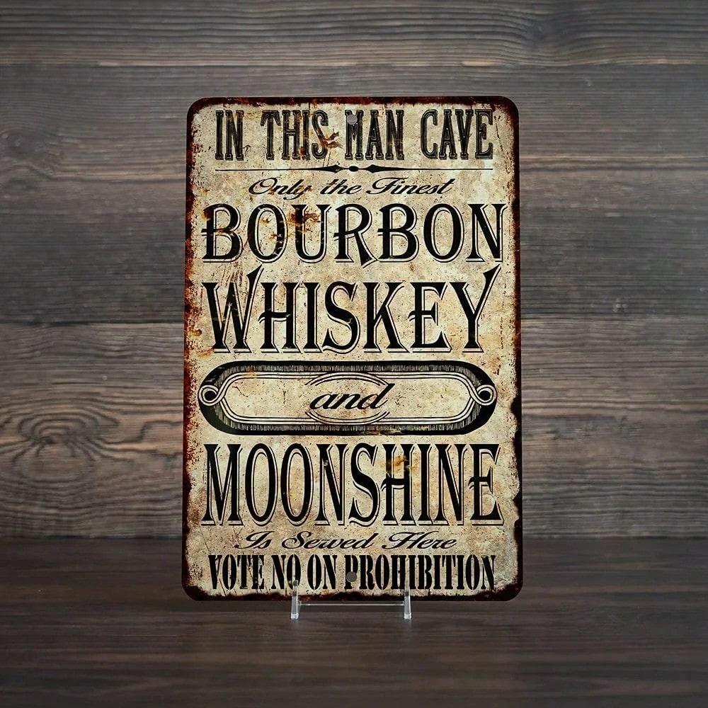 

8x12 High Gloss Bourbon Whiskey Moonshine Metal Sign, Rustic Vintage Man Cave Wall Art For Pub Liquor Grill 20x30