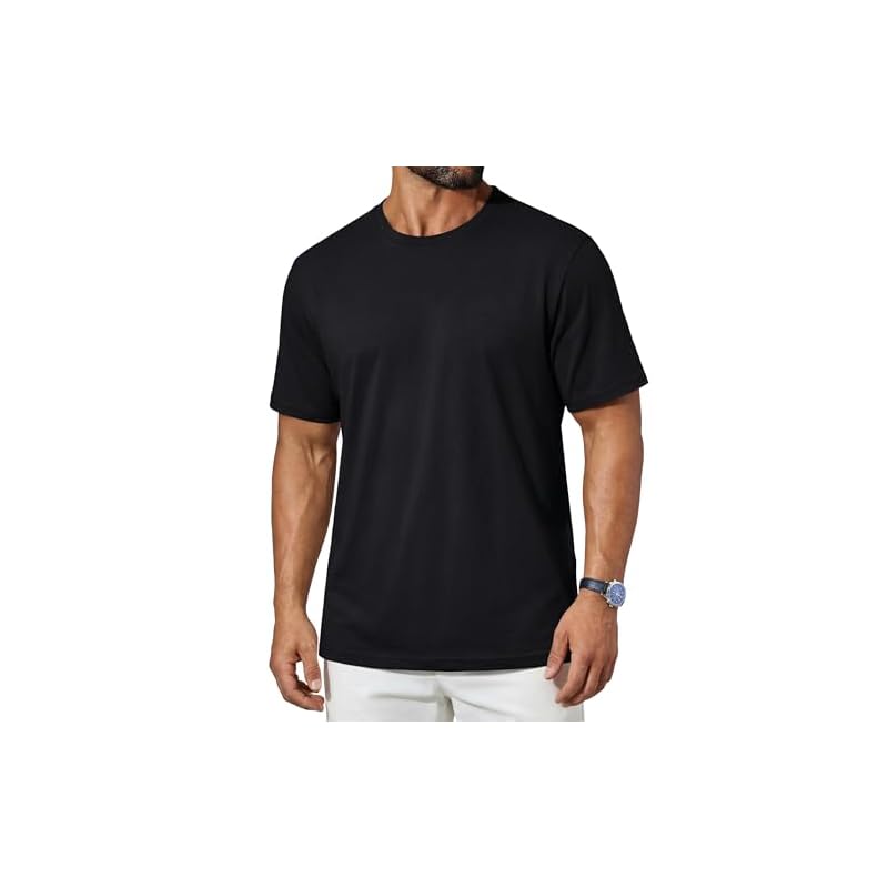 [TACVASEN] Black T-Shirt, Cooling Touch, Men's Short Sleeve Summer Clothes, Dry T-Shirt, Quick Drying, Black Dyed, Size M