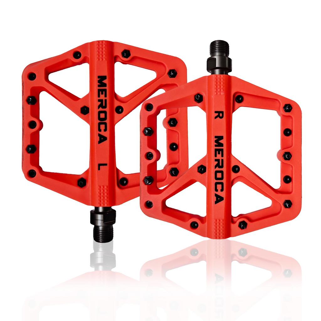 TINGSING Mountain Bike Pedals MTB Road Nylon Fiber Bicycle Lightweight Wide Flat Platform Cycling MTB Accessories Double Sided Pins Orange Non-Slip