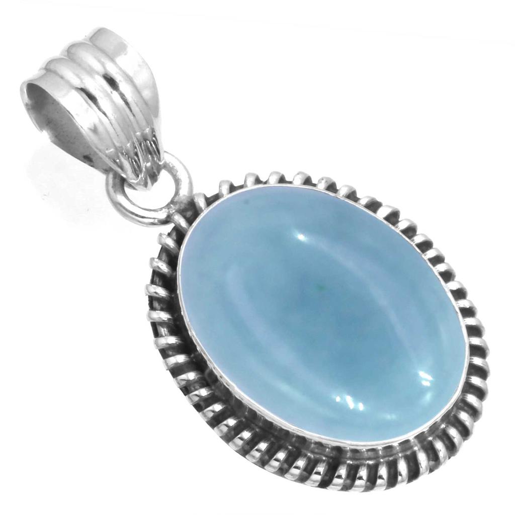 925 Sterling Silver Pendant Women Gemstone Handmade Jewelry New Year Gift Amazonite Angelite Blue Opal Botswana Agate Mohave Azurite Chrysocolla Boho
