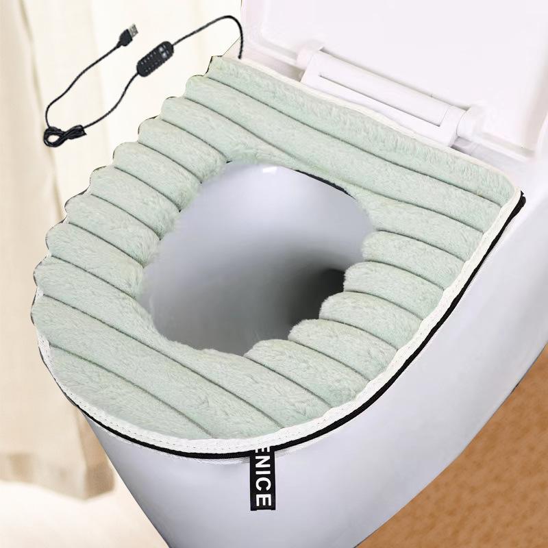 Housse de siège de toilette chauffante USB Universelle Douce Tapis de toilette Ménager Lavable Tapis de toilette Coussinets de siège de salle de bain Accessoires